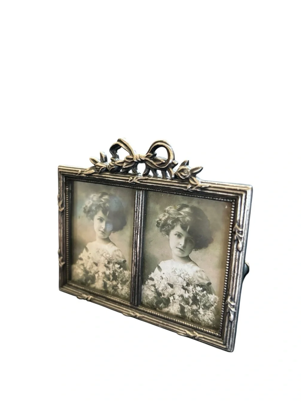 Vintage Minature Picture Frame 2~ 1.5” Pictures Metal Bow Top Scrolling Tabletop